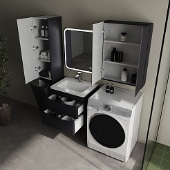 Style Line Тумба с раковиной Бергамо Мини 60 подвесная Люкс Plus антискрейтч графит матовый – фотография-9